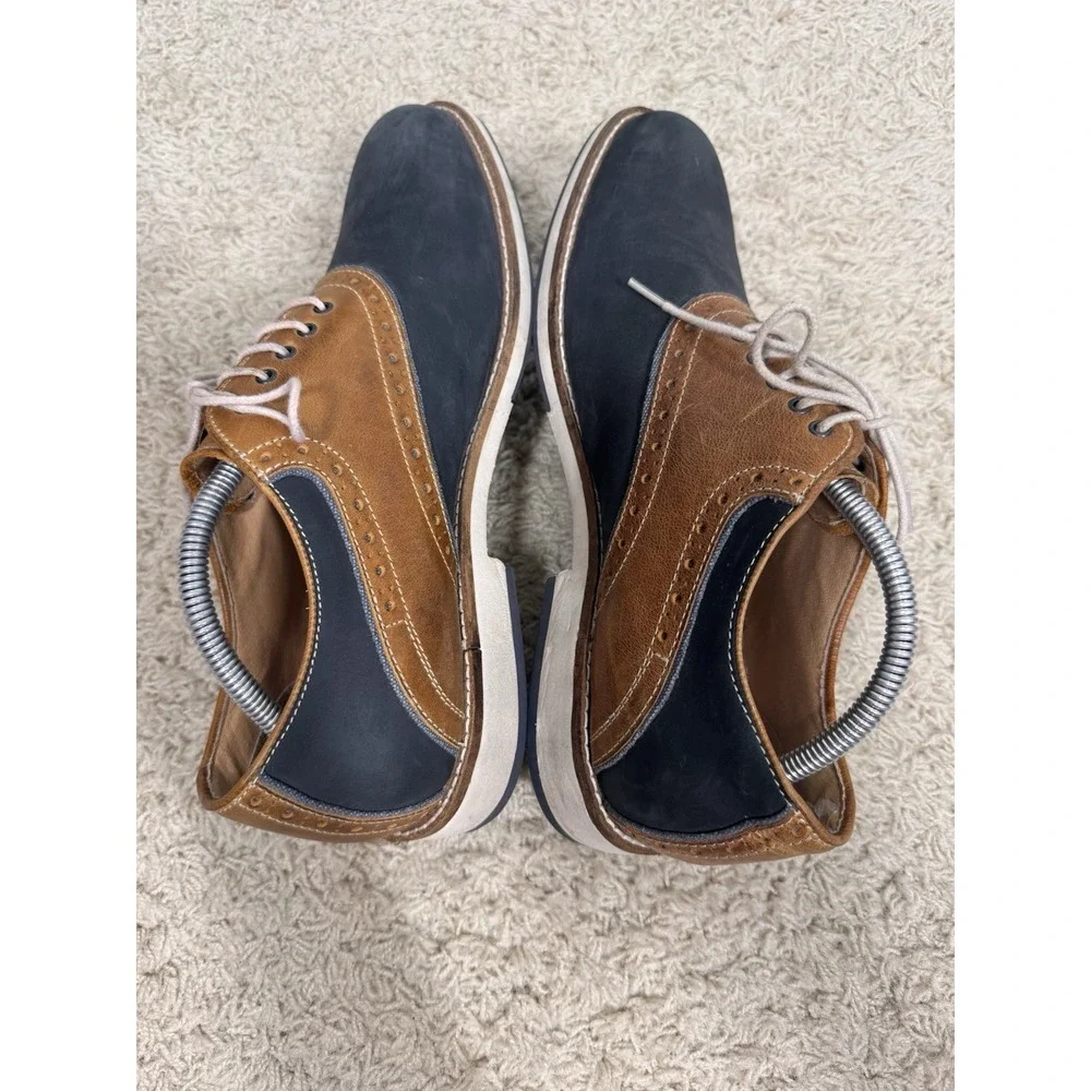 Johnston & Murphy Blue Suede And Tan Leather Saddle Shoes Mens 10M Preppy Career